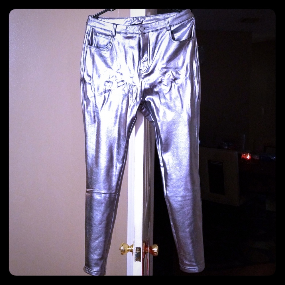 Fashion Nova Metallic silver stretch pants